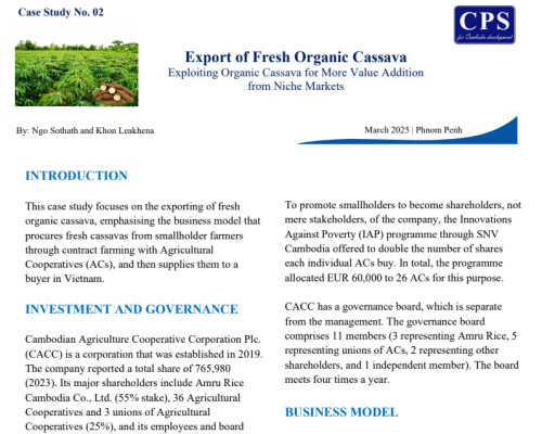 Case Study 02 (2025) Export of Fresh Organic Cassava – Exploiting Organic Cassava for More Value Addition from Niche Markets